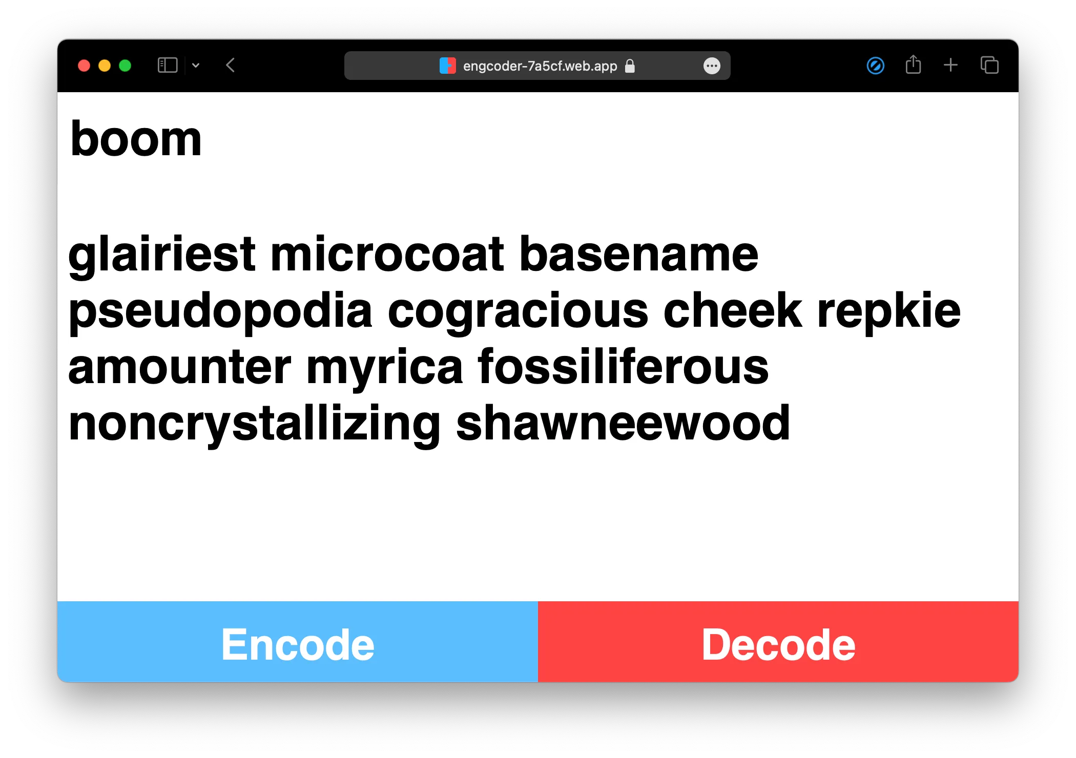 Post-encryption with key "boom"